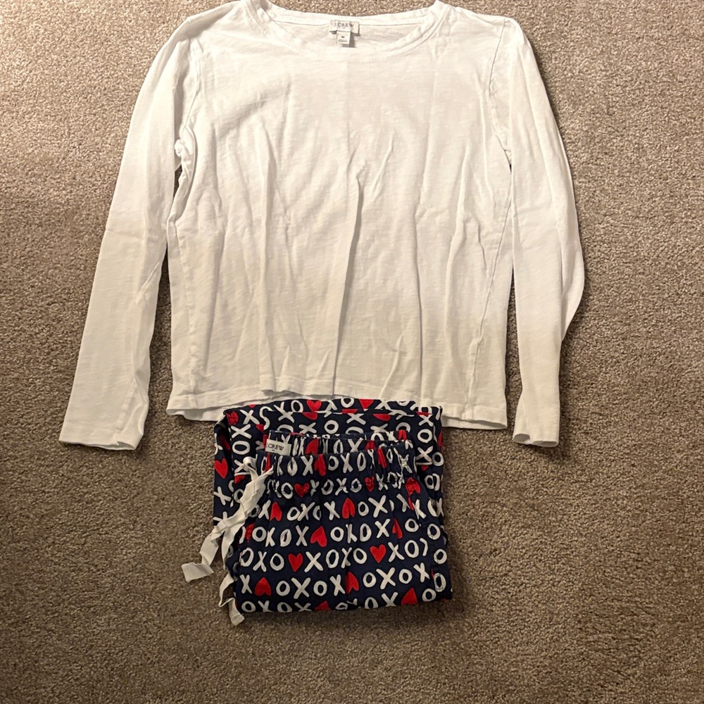 J. Crew Factory White Long-Sleeve Top with Navy Red & White XOXO Pajama Pants